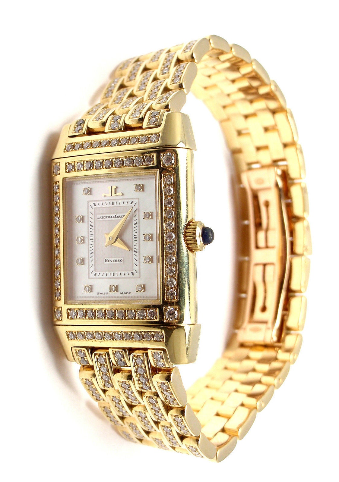 JaegerLecoultre Lady's Yellow Gold Diamond Reverso Wristwatch Ref 267.