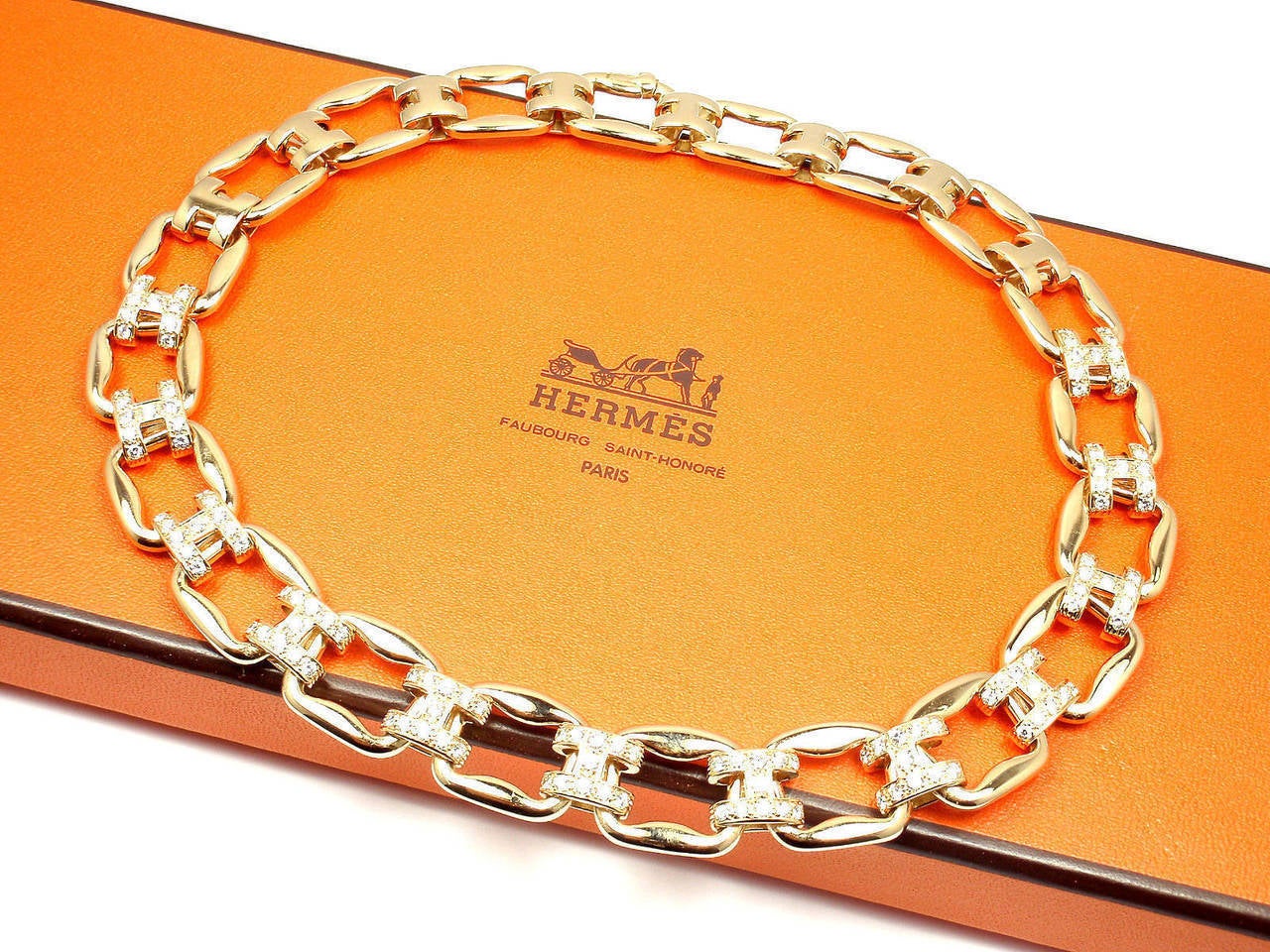 Hermes Diamond H Gold Large Link Necklace at 1stDibs h link necklace