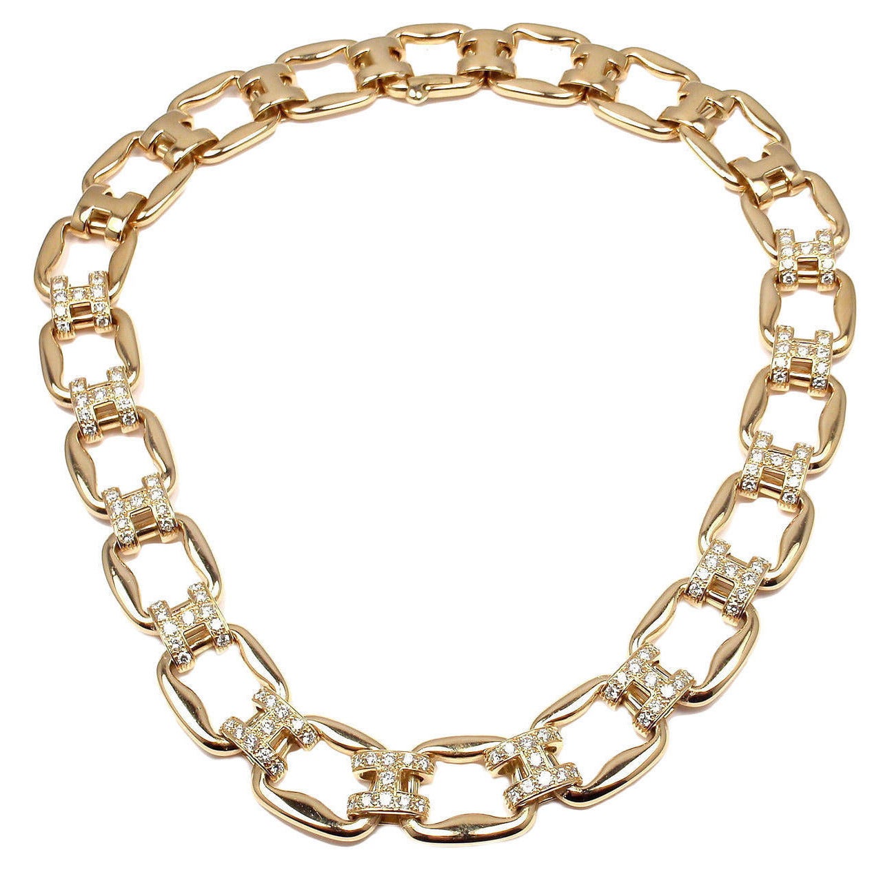 Hermes Diamond H Gold Large Link Necklace at 1stDibs h link necklace, hermes h diamond necklace