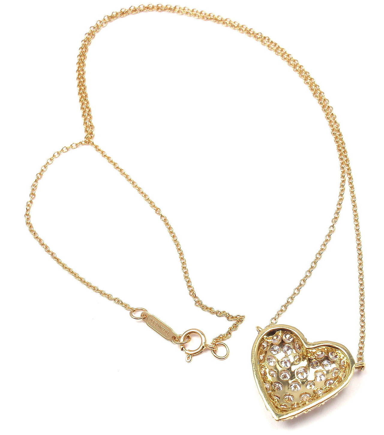 Tiffany and Co. Pave Diamond Gold Puffed Heart Pendant Necklace at