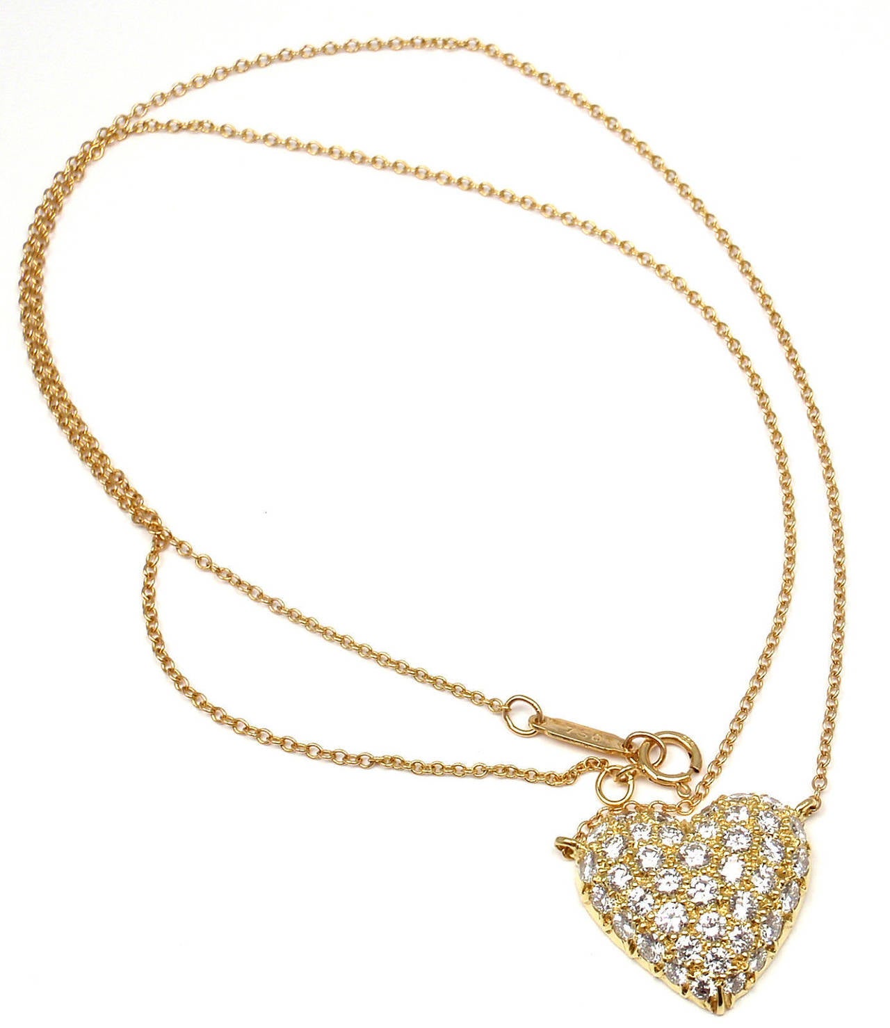 Tiffany and Co. Pave Diamond Gold Puffed Heart Pendant Necklace at