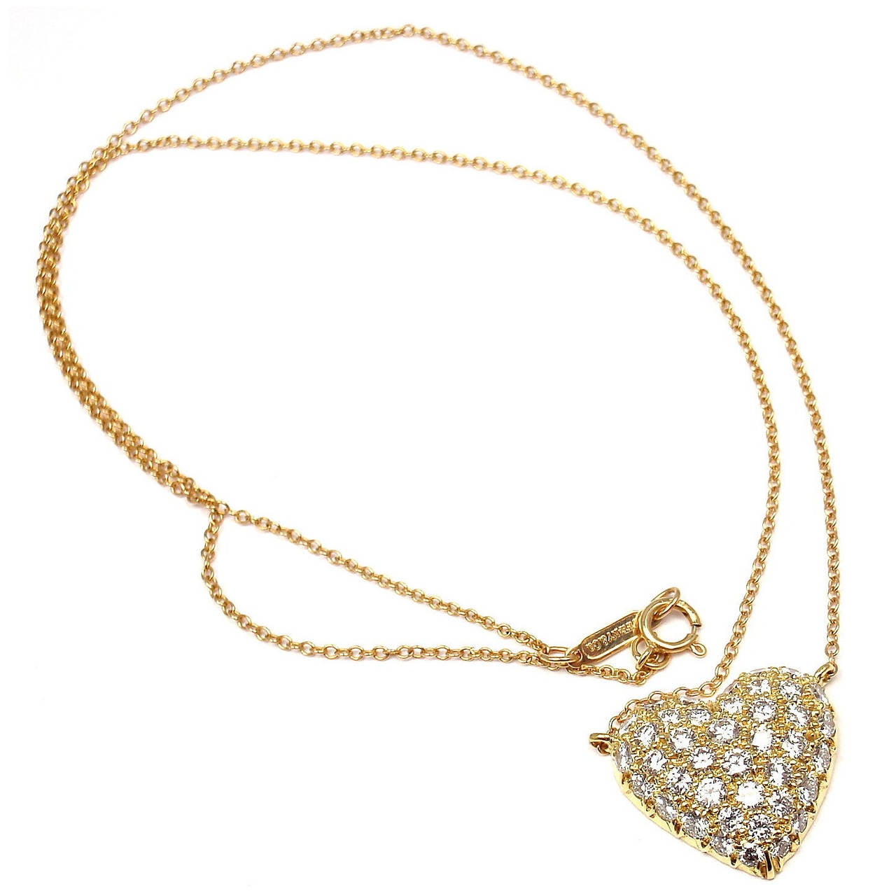Tiffany and Co. Pave Diamond Gold Puffed Heart Pendant Necklace at