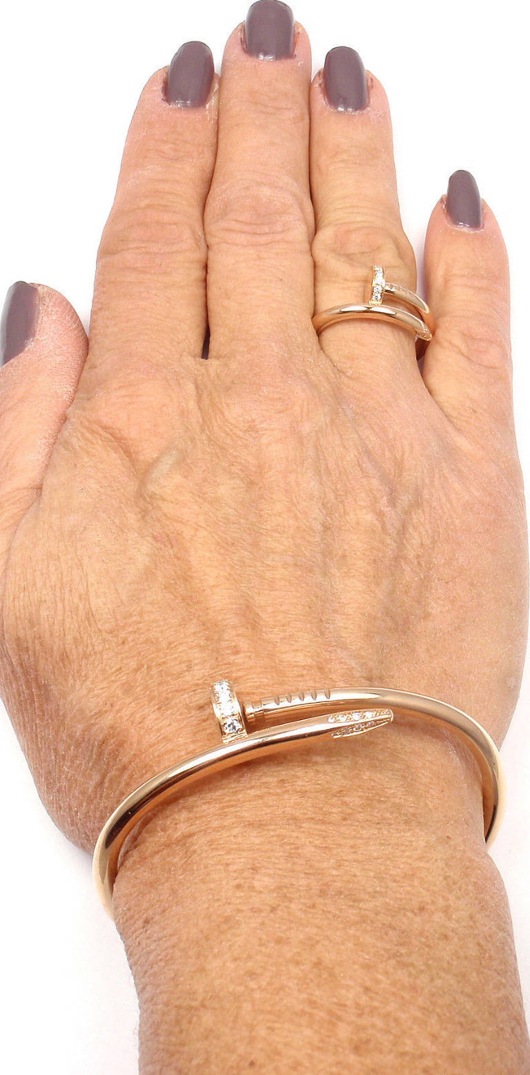 Cartier Juste un Clou Diamond Rose Gold Nail Bangle Bracelet at 1stDibs