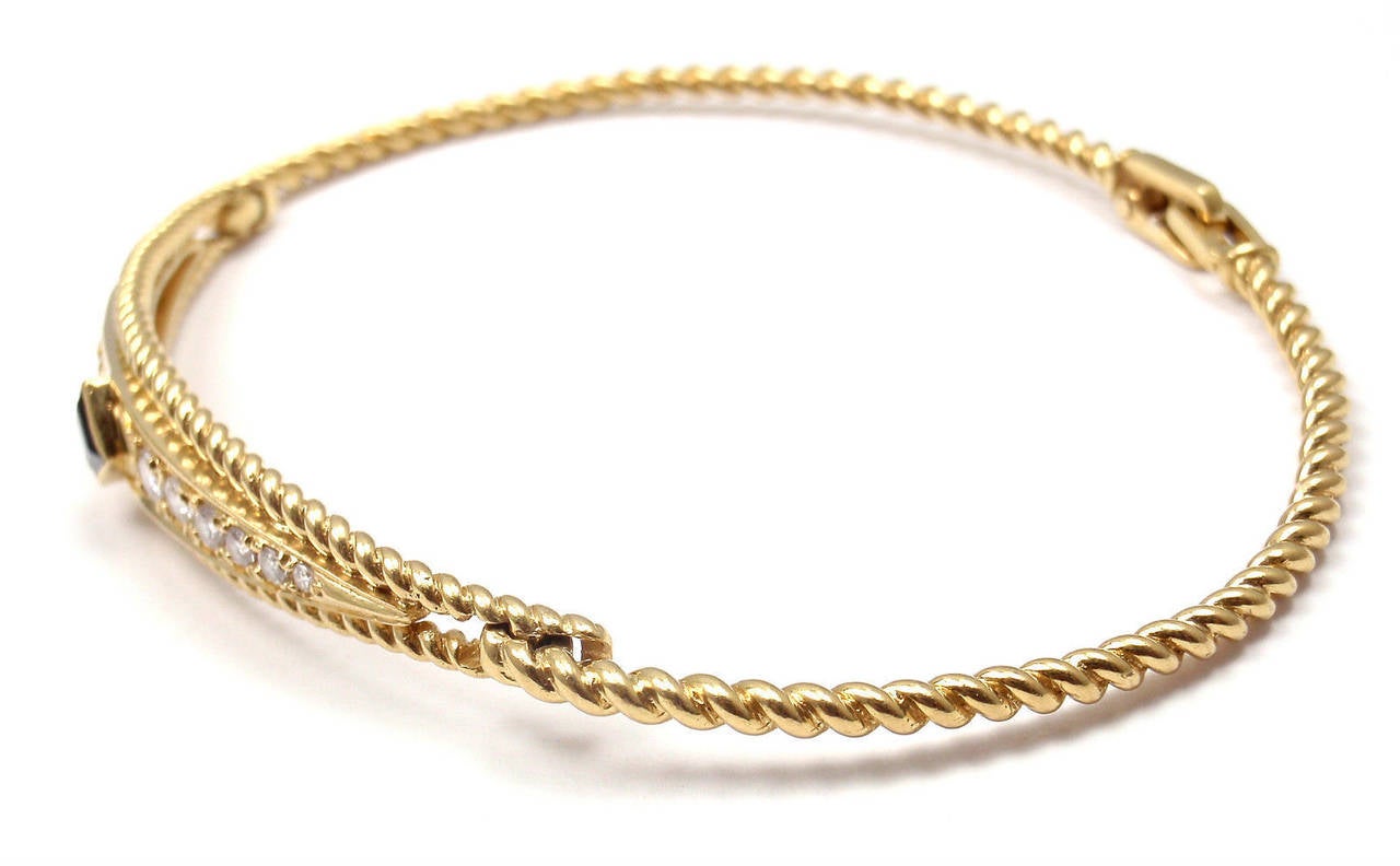 Christian Dior Sapphire Diamond Yellow Gold Bangle Bracelet at 1stdibs