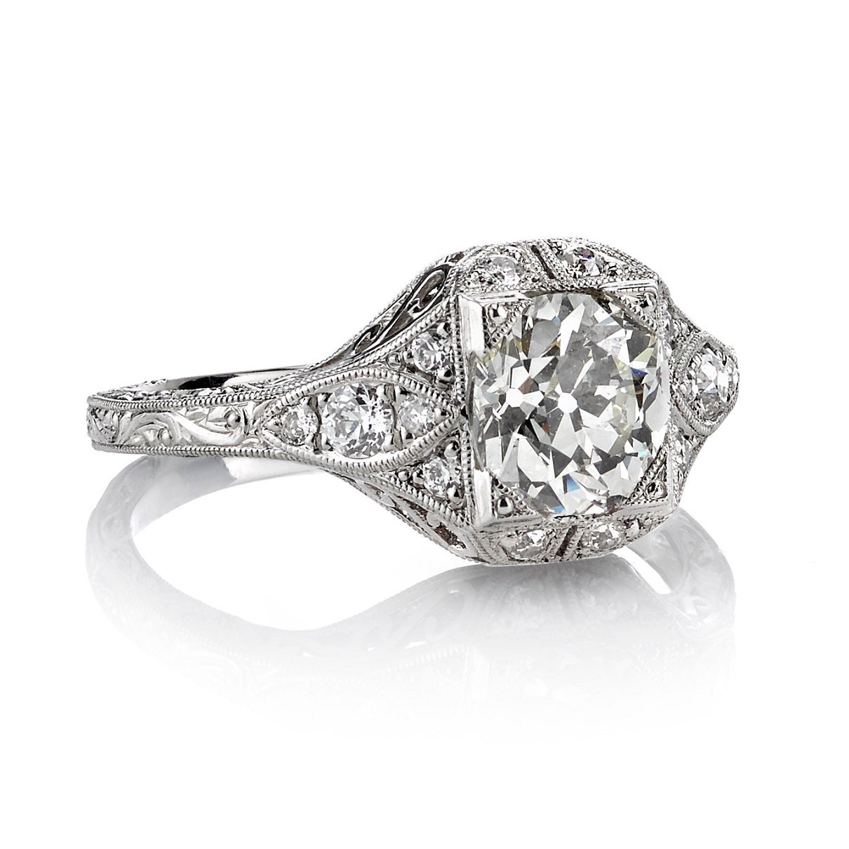 Vintage Cushion Cut Diamond Engagement Ring at 1stDibs