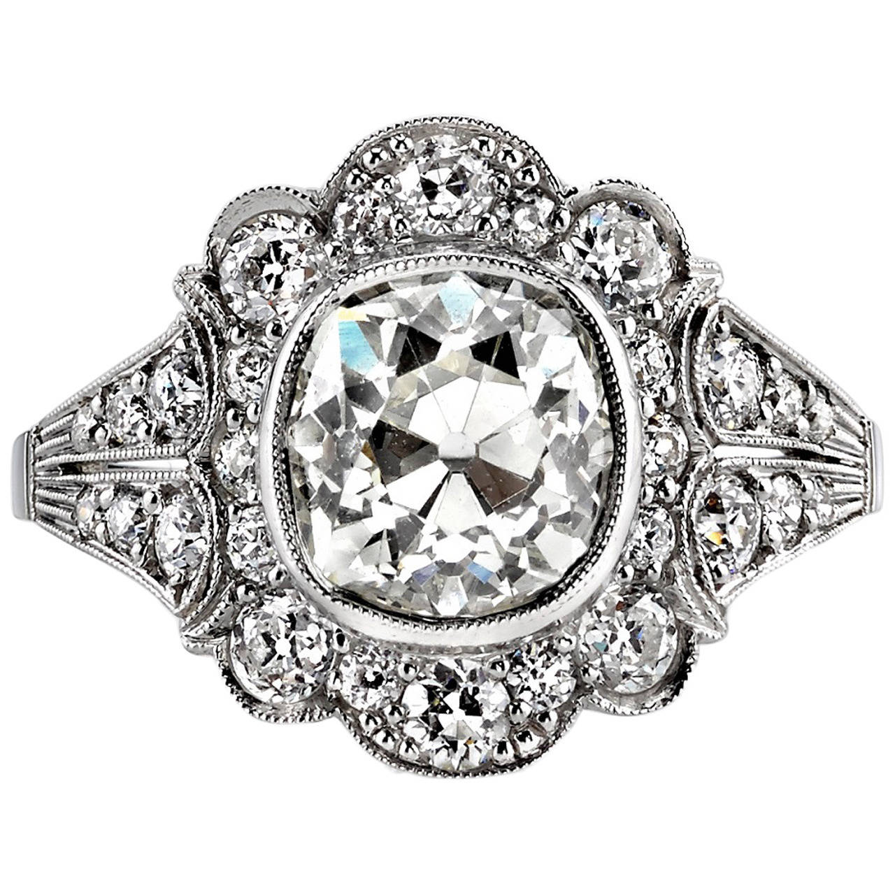 2.40 Carat Cushion Cut Diamond Platinum Engagement Ring at 1stDibs