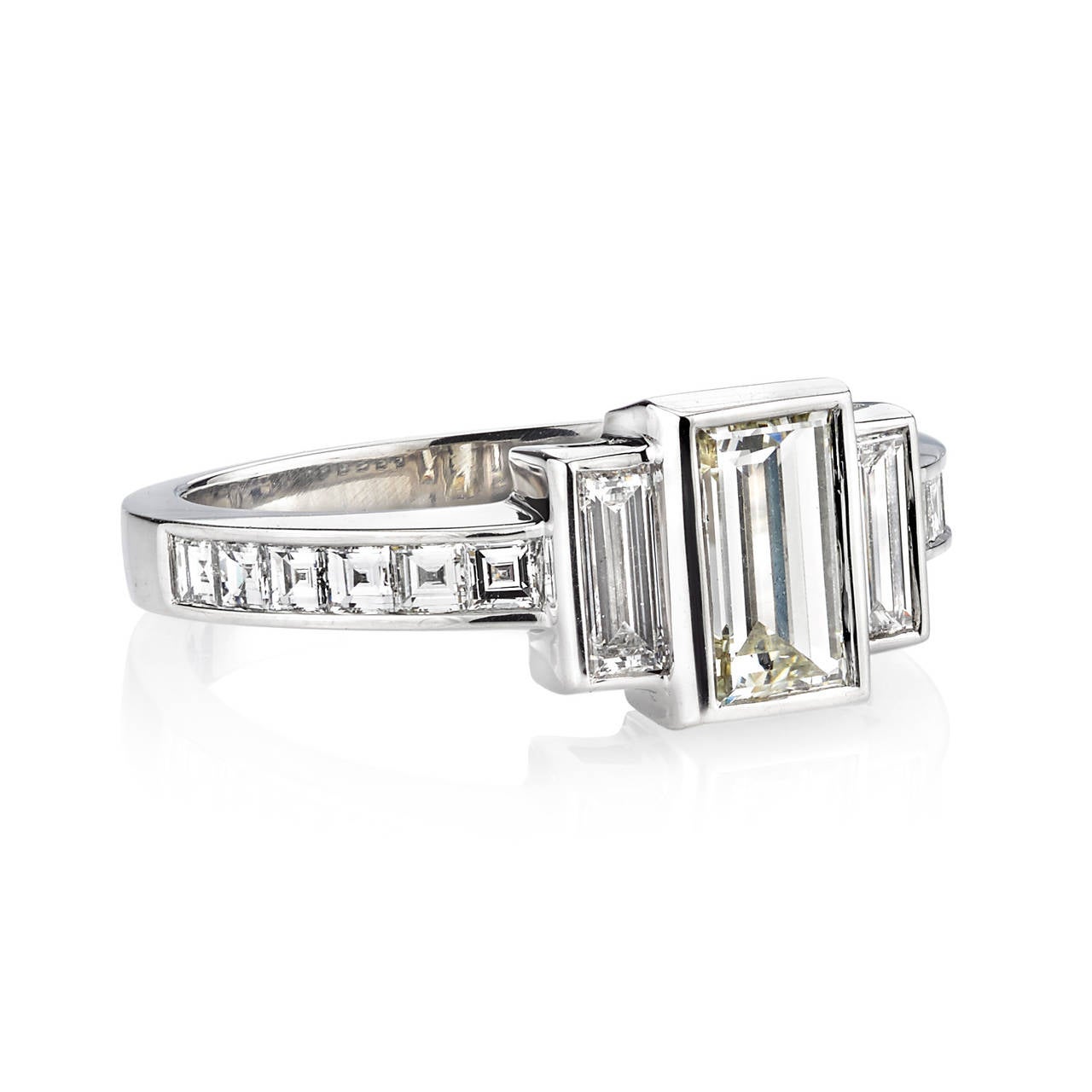 Baguette Emerald Cut Diamond Platinum Engagement Ring at 1stDibs 2