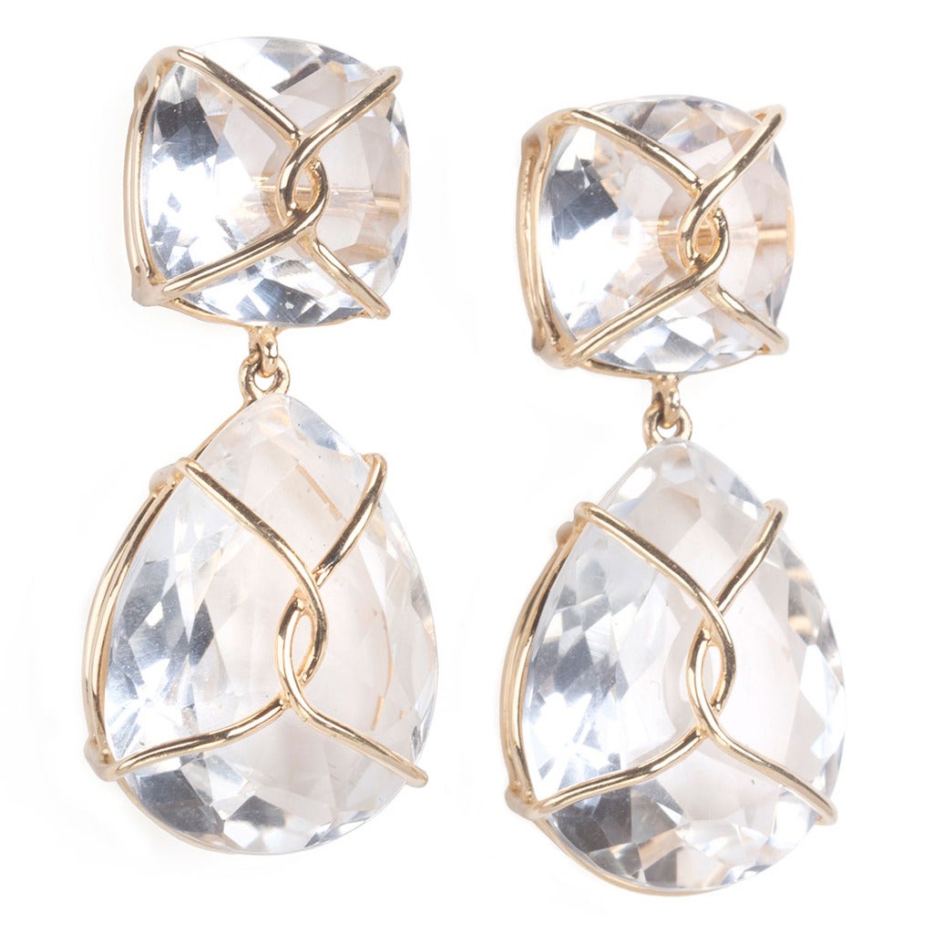 Rock Crystal and Twisted Gold Drop Earrings For Sale at 1stDibs