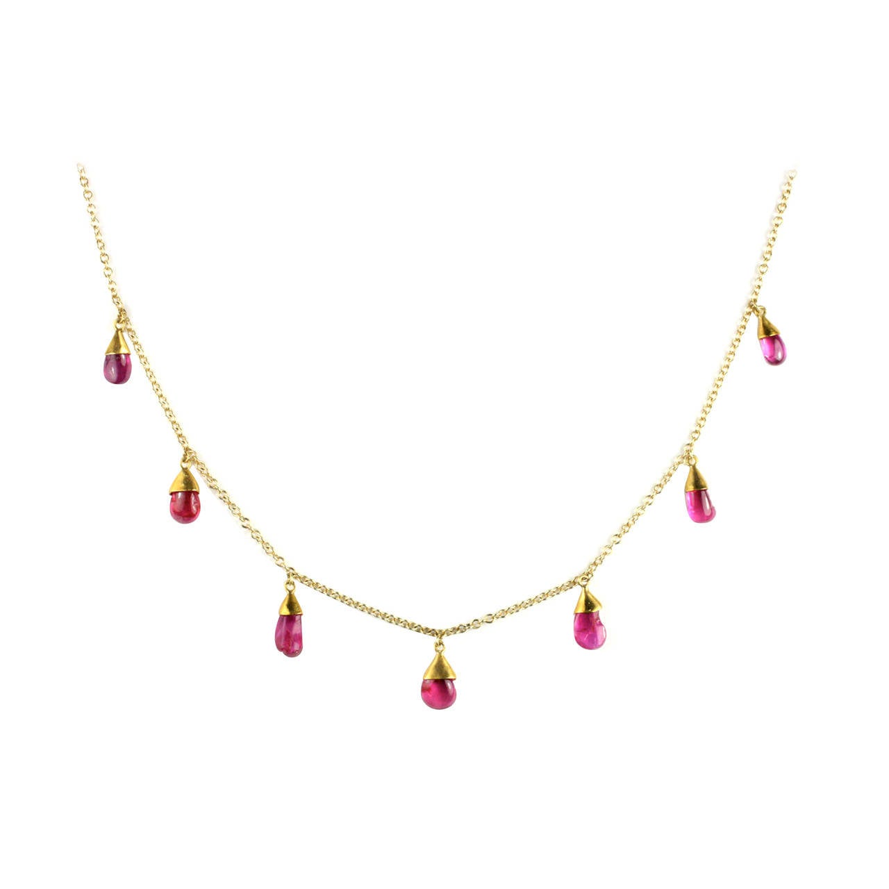 Gold and Ruby Drop Necklace For Sale at 1stdibs