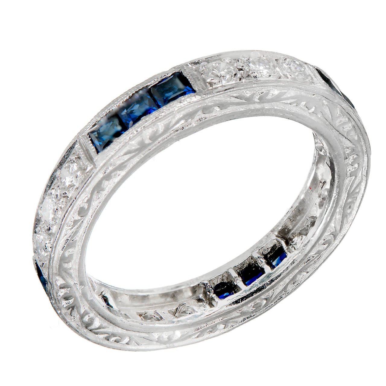Sapphire Diamond Gold Eternity Band Ring For Sale at 1stDibs