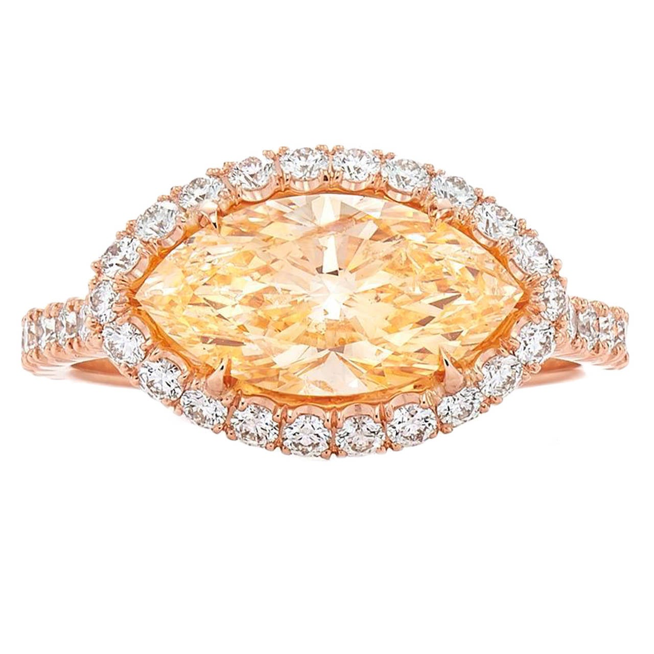 Kwiat 2.03 carat Fancy Yellow Orange Diamond Marquise Ring at 1stDibs