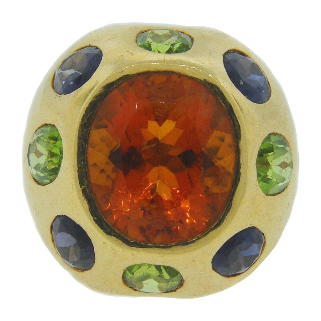 Chanel Citrine Tanzanite Peridot Gold Cocktail Ring For Sale at 1stDibs