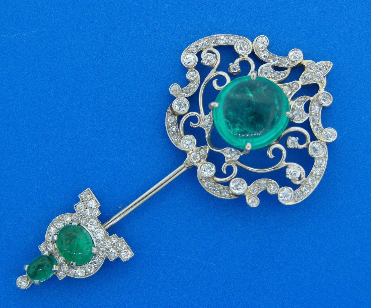 Cartier Art Deco Emerald Diamond Platinum Jabot Pin Brooch at 1stDibs