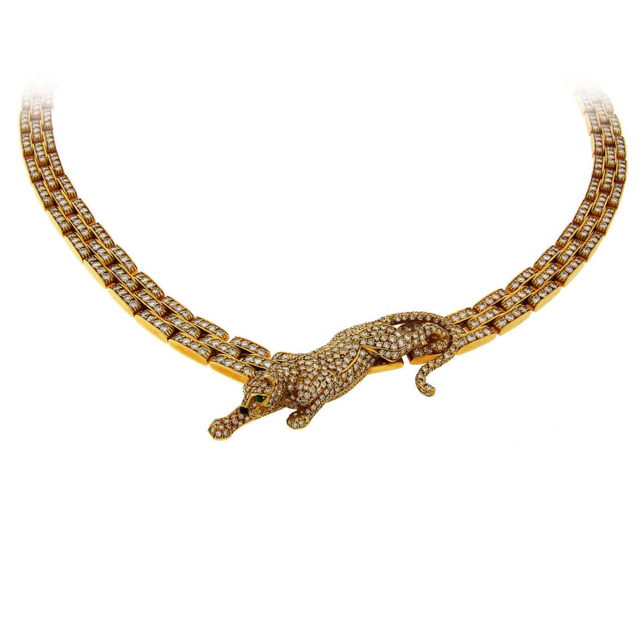 Cartier Diamond Gold Panthere Maillon Necklace For Sale at 1stDibs