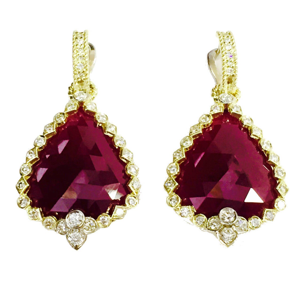 Ruby Diamond Gold Drop Earrings at 1stDibs
