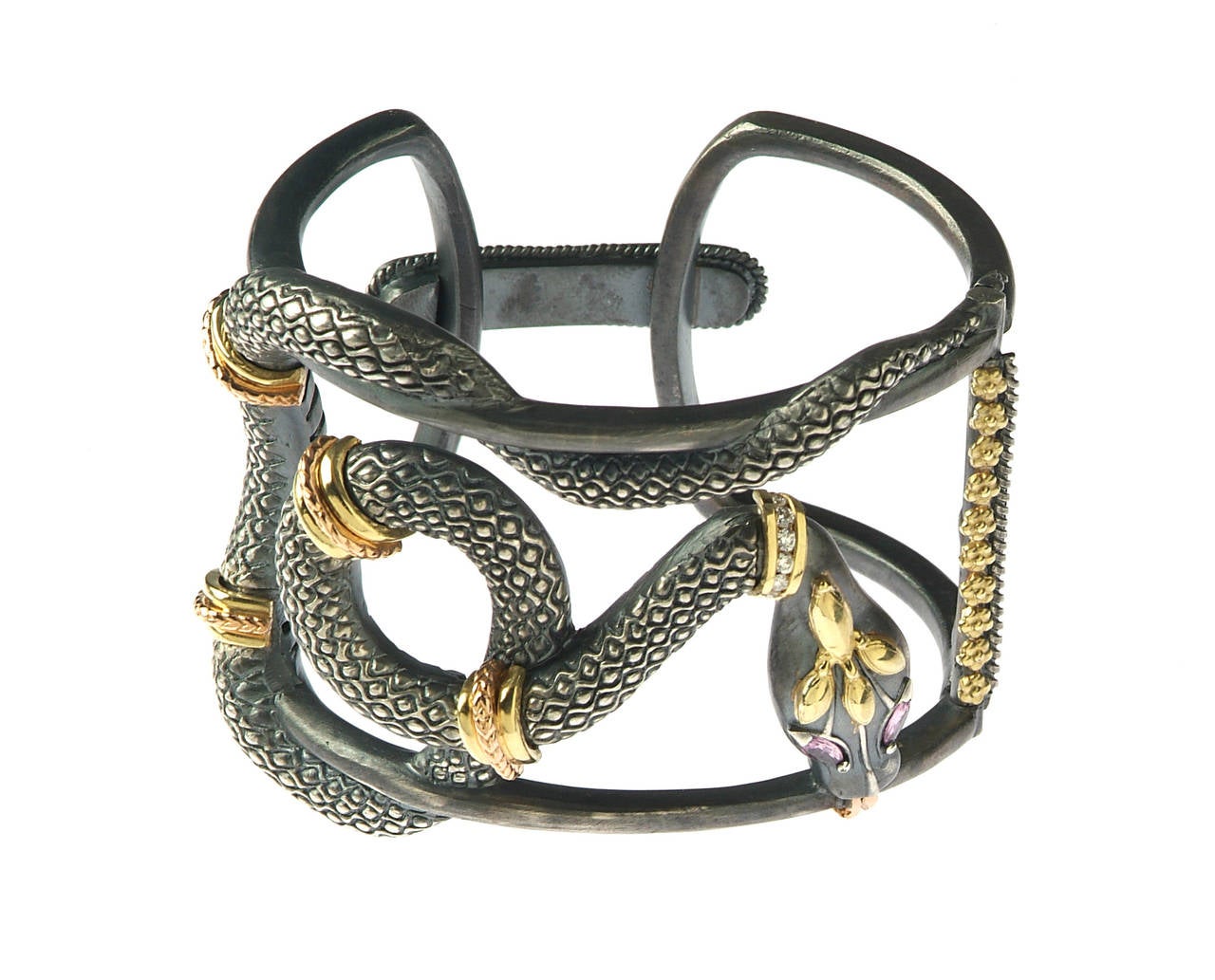 Stambolian Silver Gold Serpentine Bangle Bracelet at 1stDibs