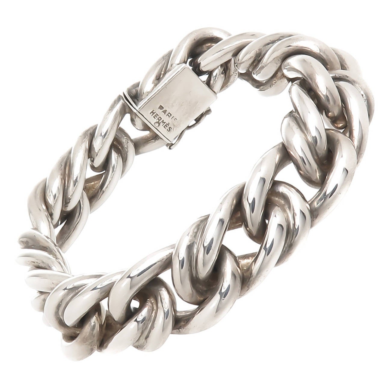 Hermes Paris Solid Heavy Silver Link Bracelet at 1stdibs
