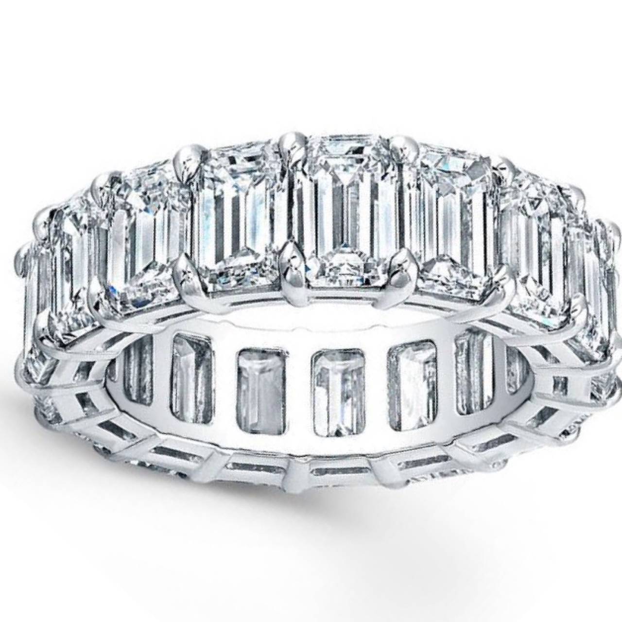 Emerald cut diamond Platinum eternity anniversary band Ring at 1stDibs