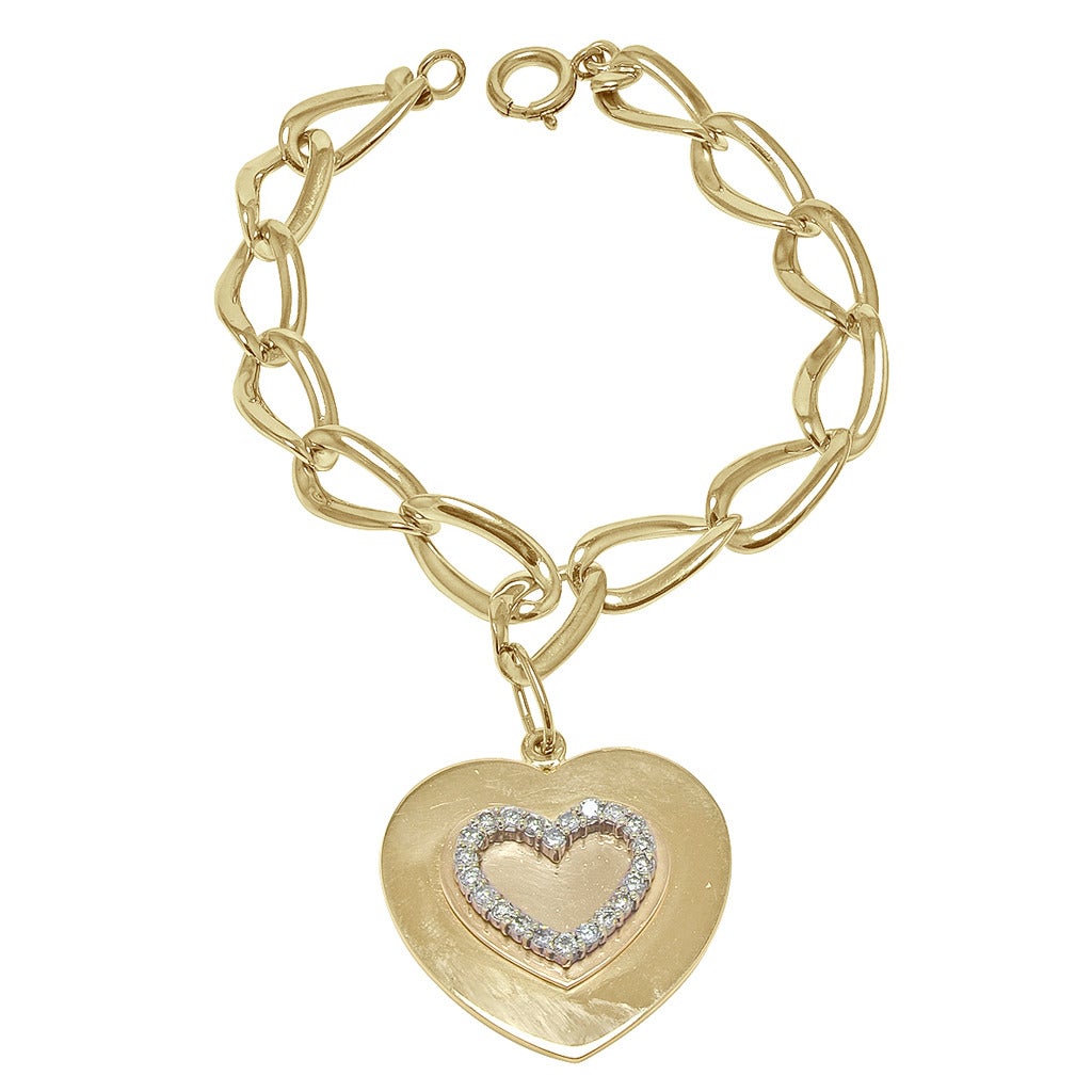 Cartier Gold Link Charm Bracelet with Heart at 1stdibs