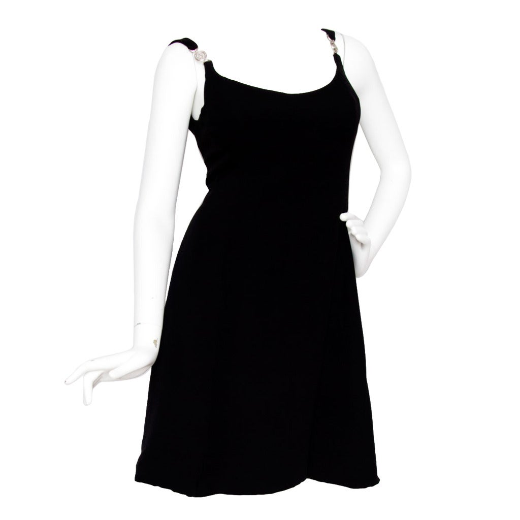 Early 1990s Gianni Versace Couture Little Black Dress w Medusa Buckle S