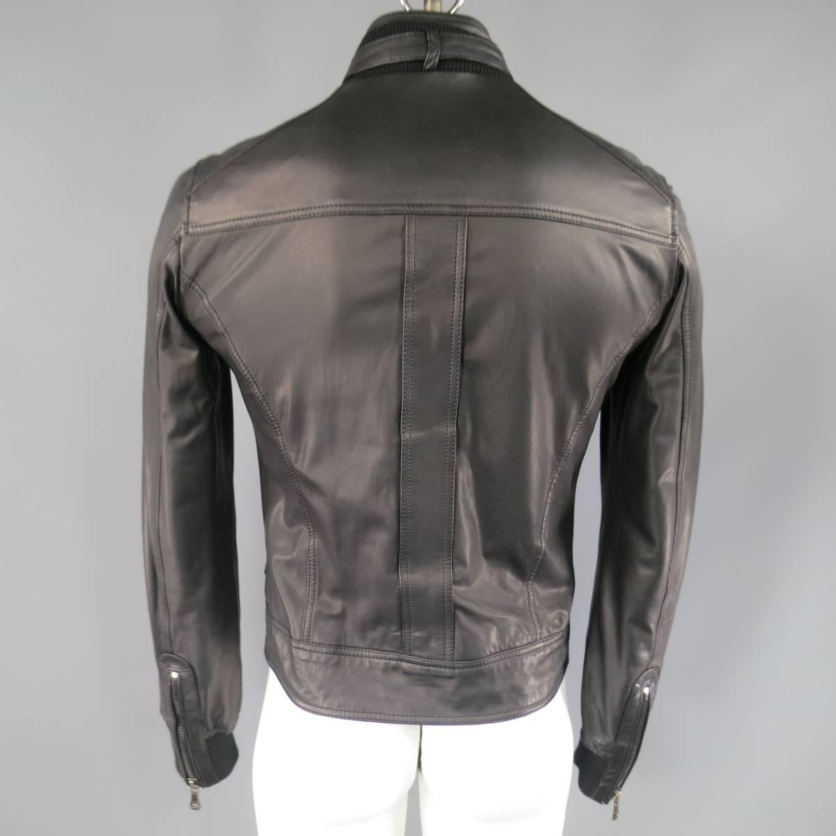 Men''s D&G by DOLCE and GABBANA 36 Black Leather Belted Collar Moto