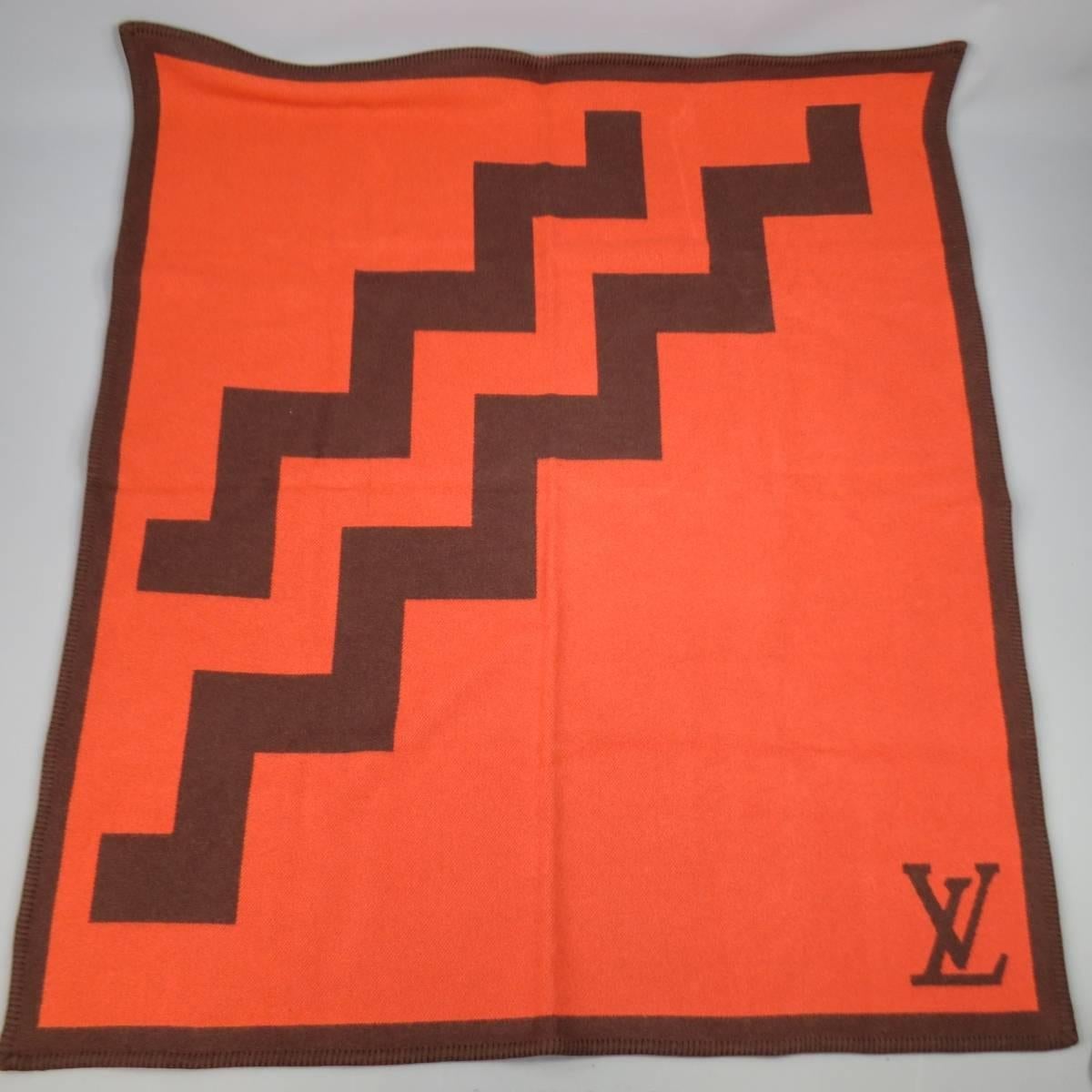 LOUIS VUITTON Orange and Brown Wool / Cashmere Print Karakoram Blanket