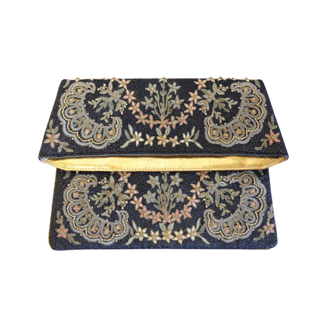 1950s Marheta Embroidered Fold Over Hand Clutch at 1stDibs 1950s clutch