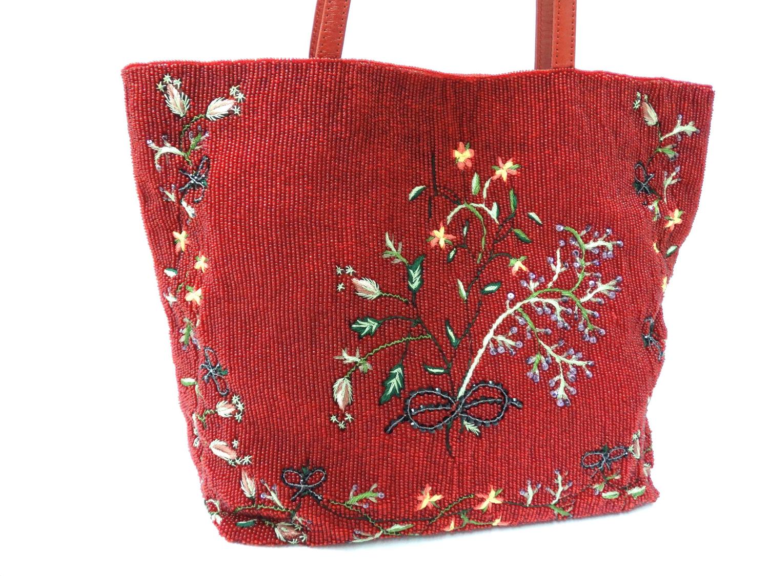 1999 Valentino Red Beaded Tote Bag For Sale at 1stdibs