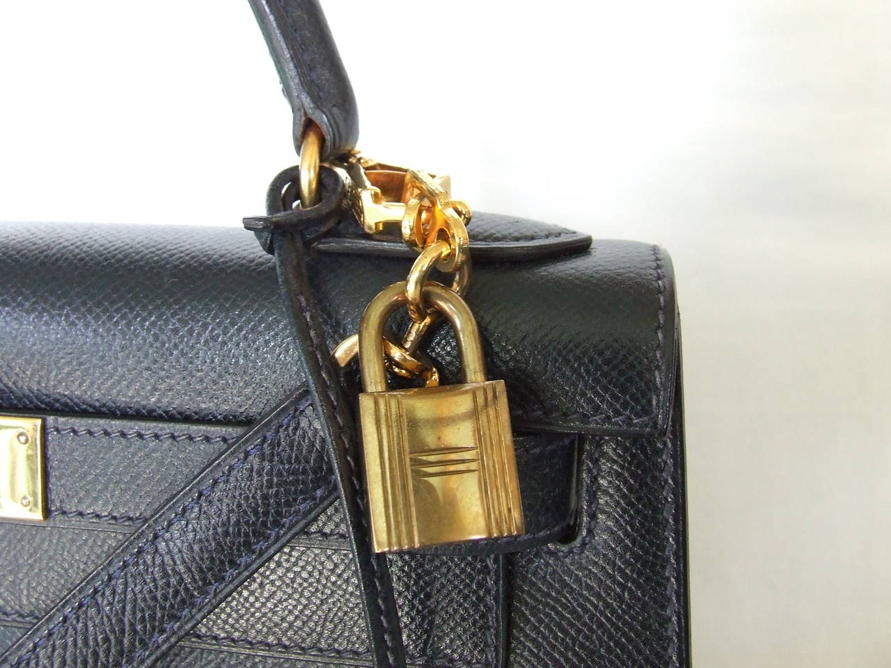 Authentic Hermes Kelly 28 Sellier Bag Epsom Bleu Gold Hardware at