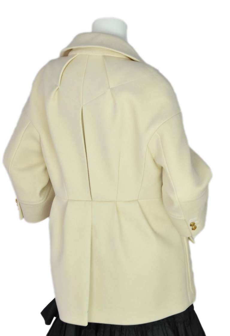 LOUIS VUITTON Cream Cashmere Blend Coat Jacket with Front Pockets Sz 38