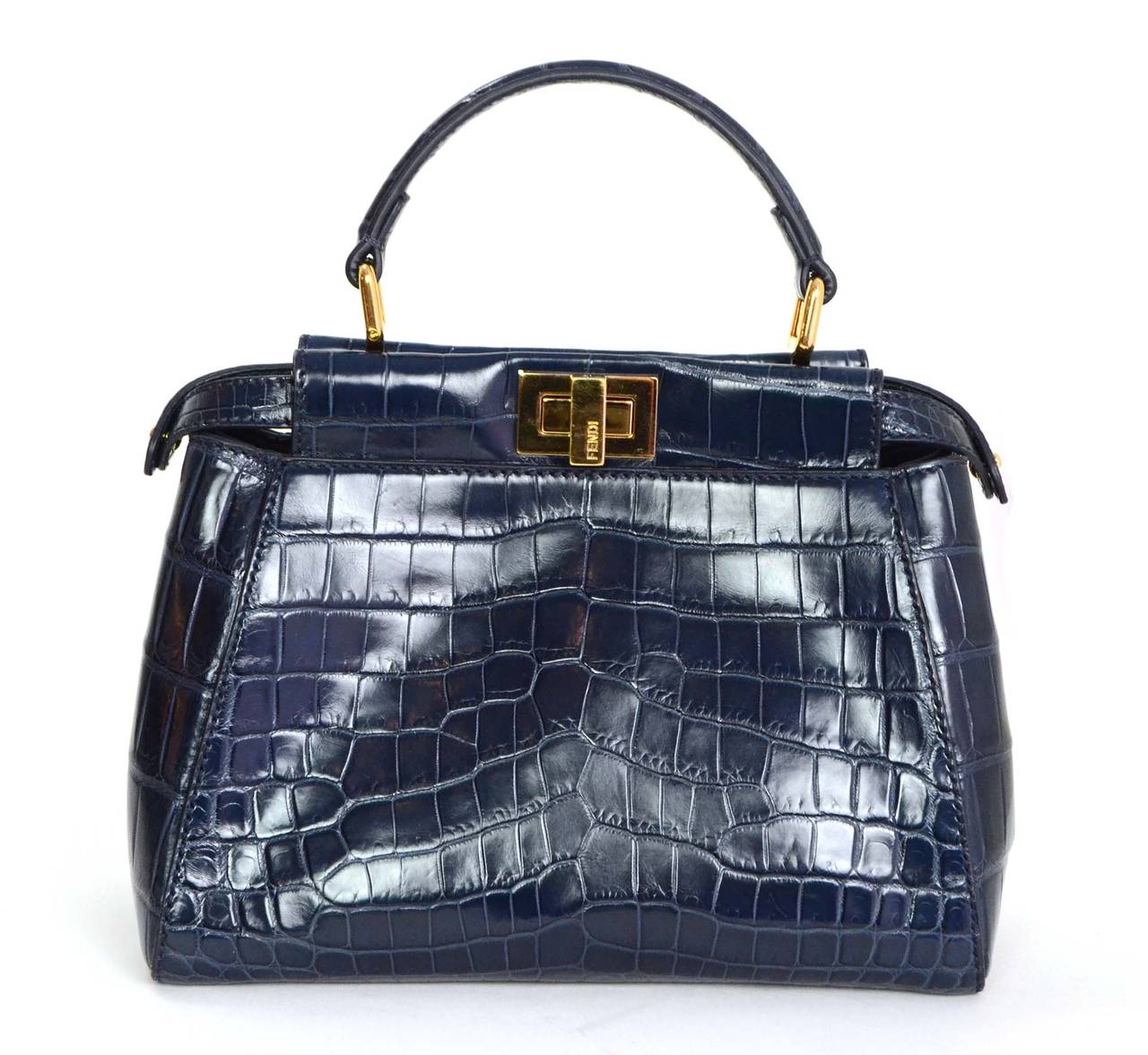 FENDI Navy Glazed Crocodile Mini Peekaboo Bag GHW at 1stdibs