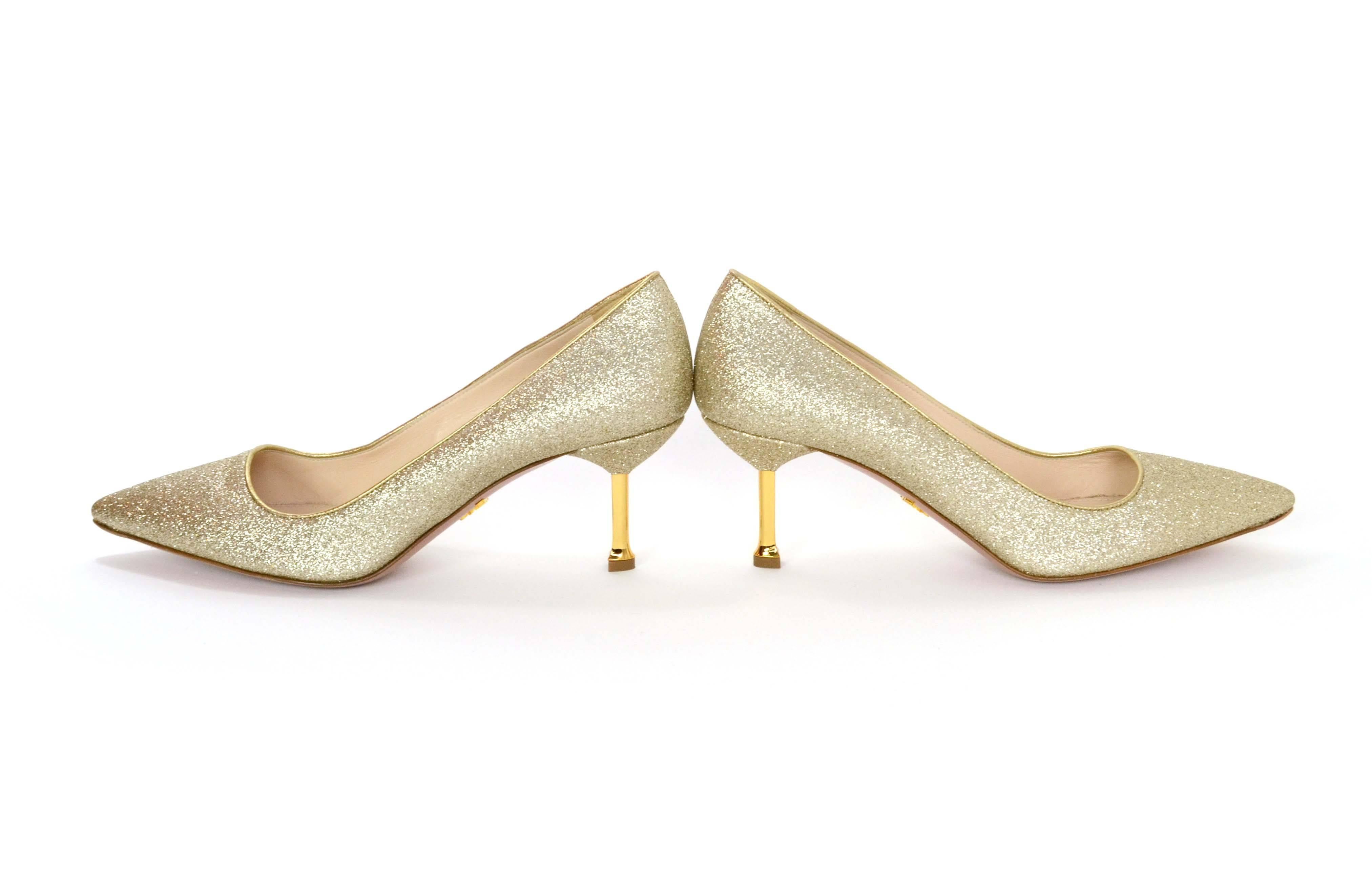 Prada Gold Glitter Kitten Heel Pumps sz 38.5 at 1stDibs prada gold