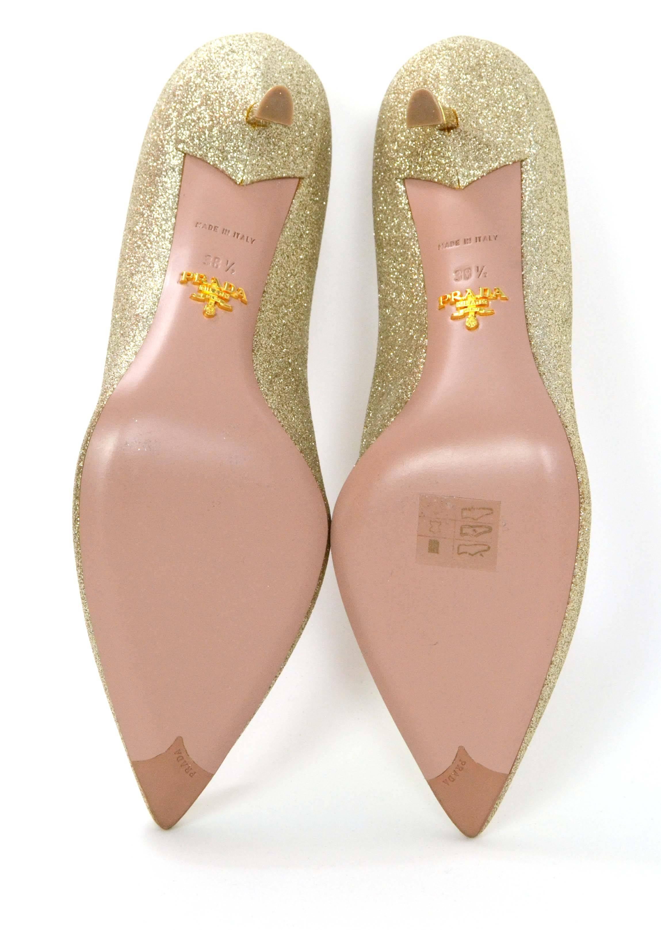 Prada Gold Glitter Kitten Heel Pumps sz 38.5 at 1stDibs prada gold