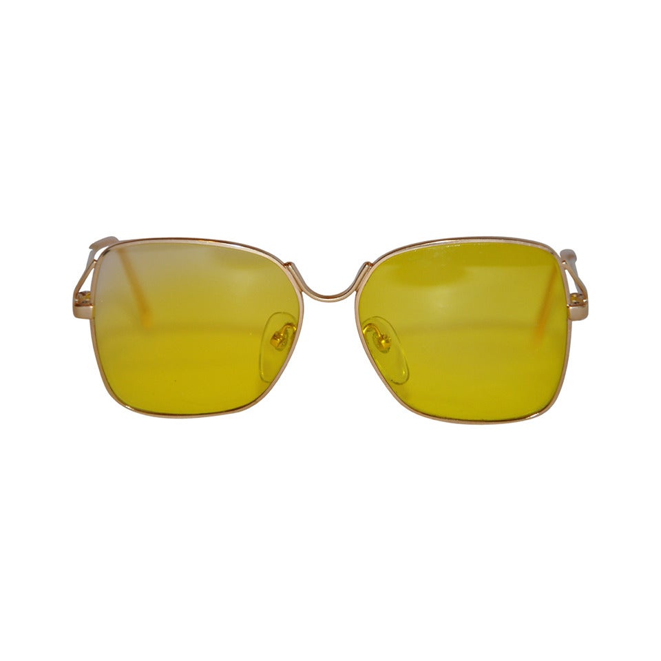 Luxottica "April" 18K Yellow Hardware Frame Yellow Lens Sunglasses For