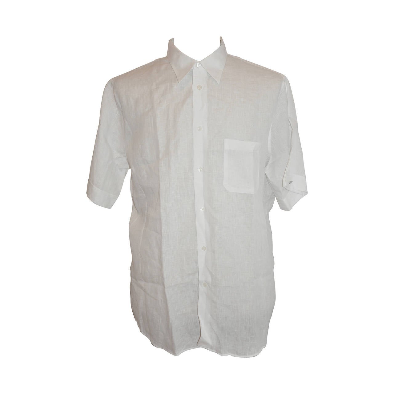 Hermes Men's White Linen Button Shirt with Detailed Cuffs For Sale at