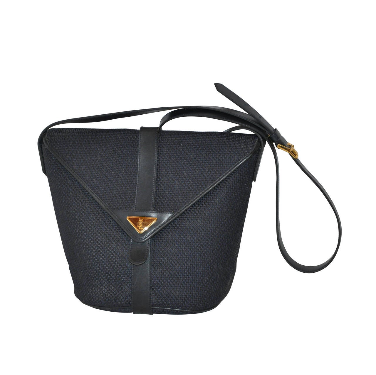Yves Saint Laurent Woven Weave Navy FlapOver Shoulder Bag For Sale at