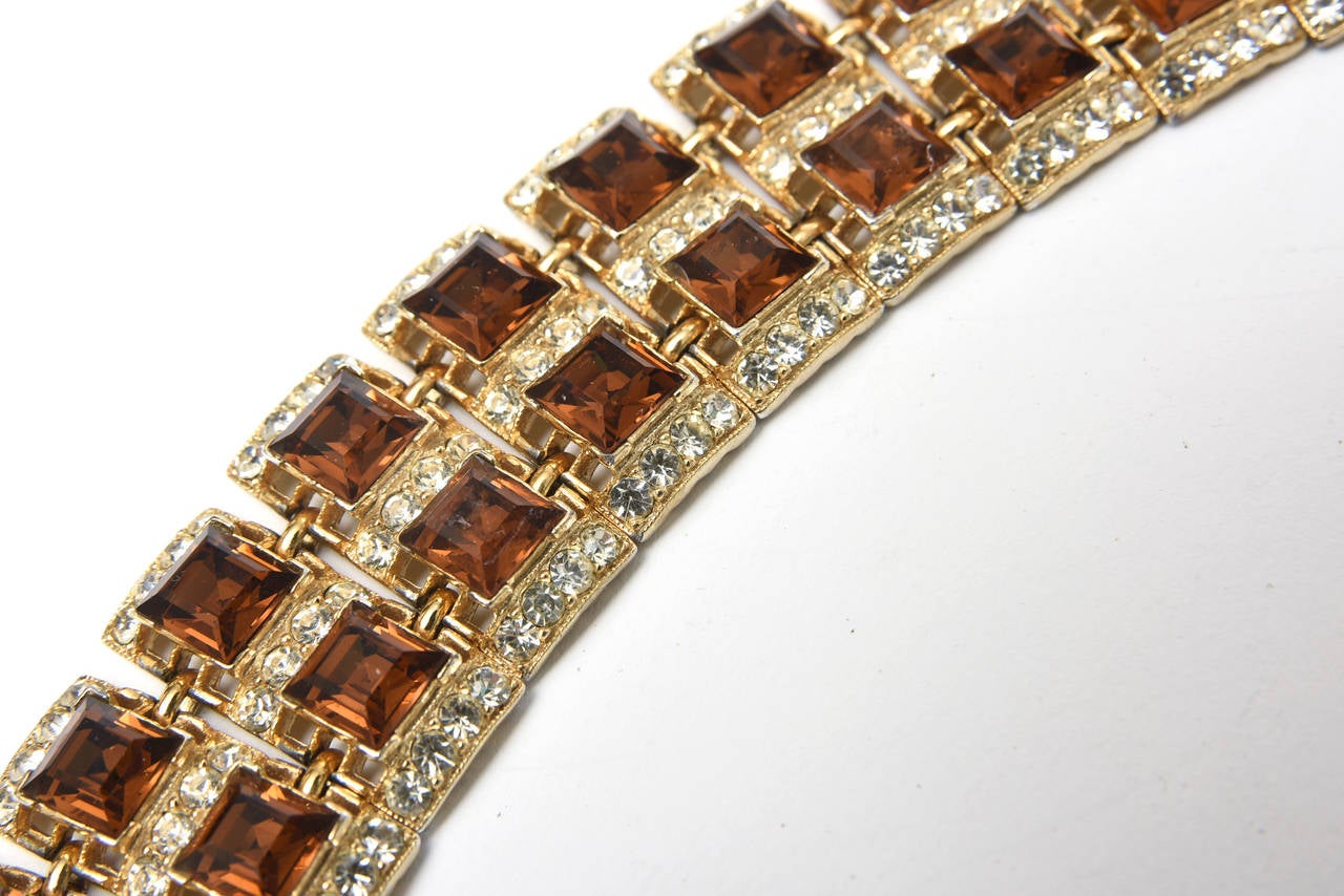 Stunning Signed Mid Century Vintage Bogoff Rhinestone Bracelet For Sale