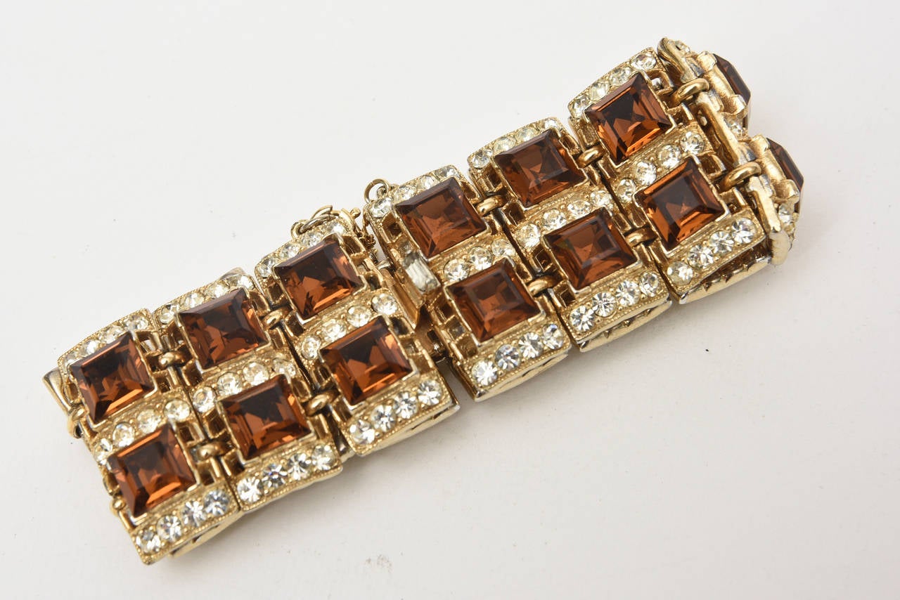 Stunning Signed Mid Century Vintage Bogoff Rhinestone Bracelet For Sale