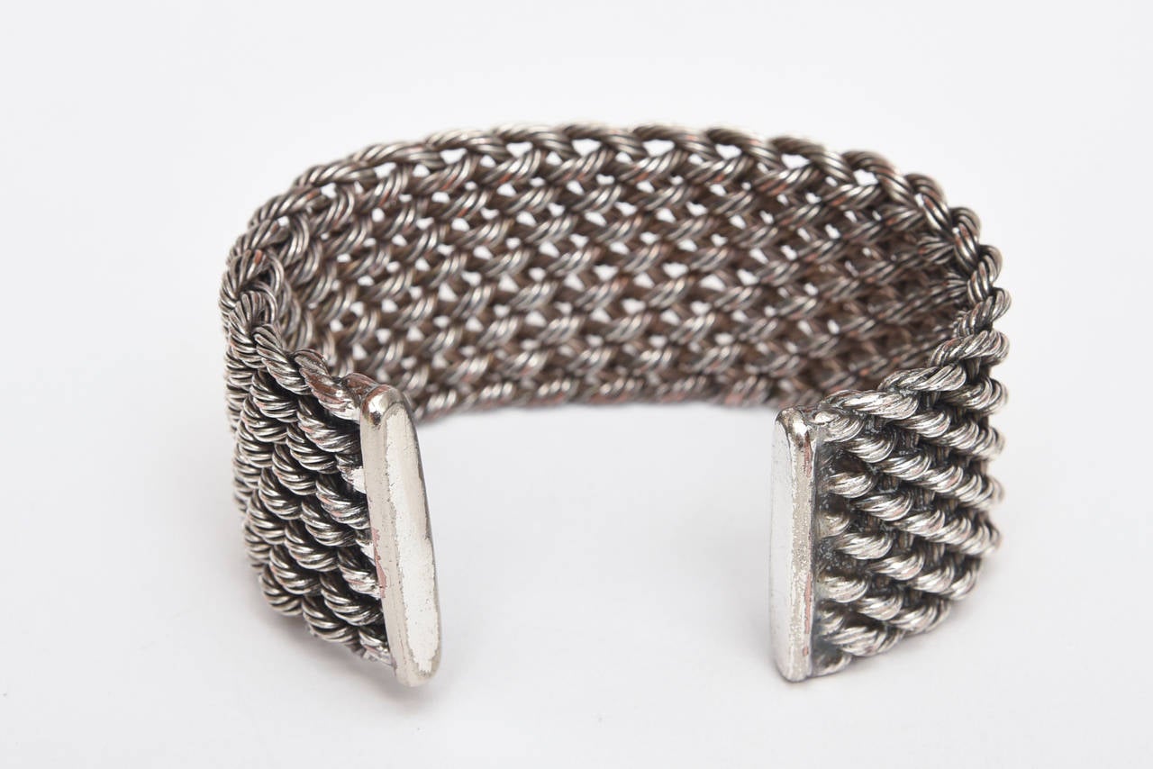 Criss Cross Braided Sterling Silver Cuff Bracelet For Sale at 1stdibs