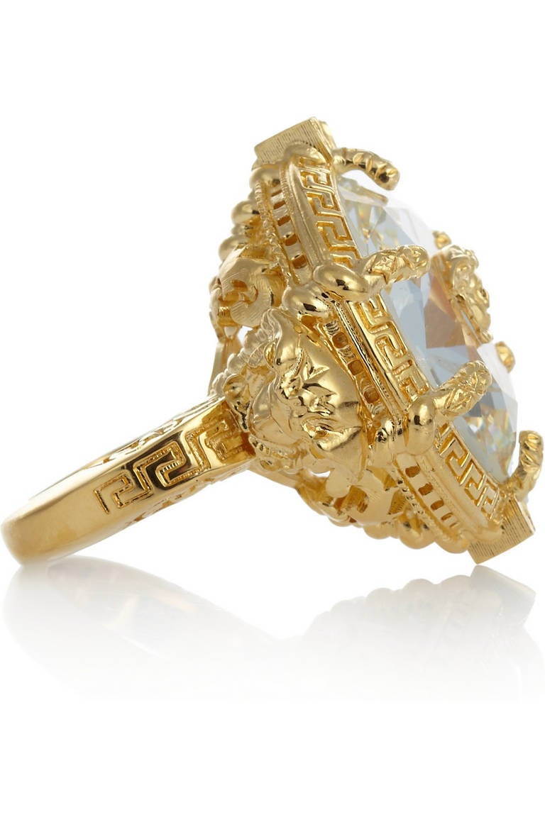 New VERSACE Oversized goldplated crystal ring at 1stDibs versace