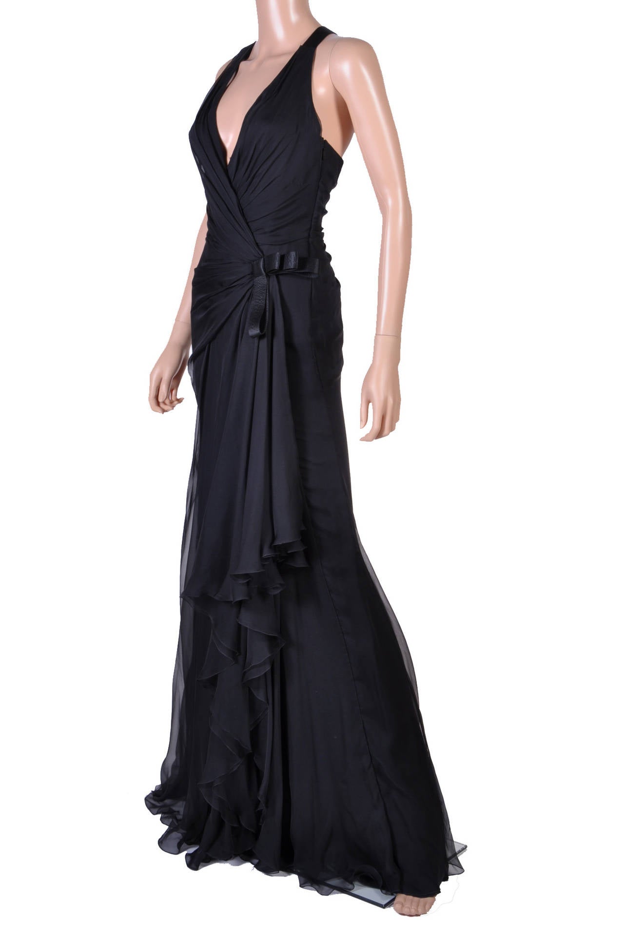 New VERSACE Black Chiffon Silk Gown at 1stdibs