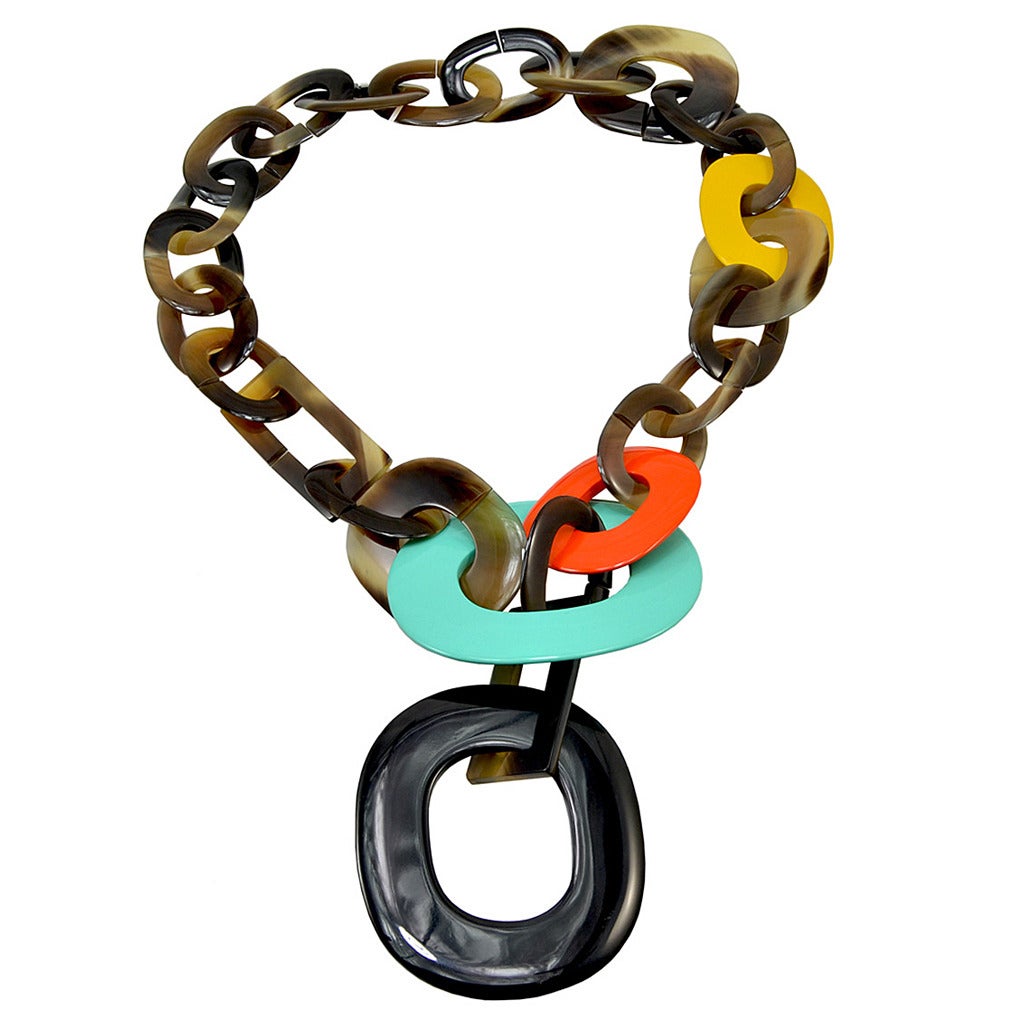 Stunning Hermes Horn and Lacquer Lariat Necklace at 1stdibs