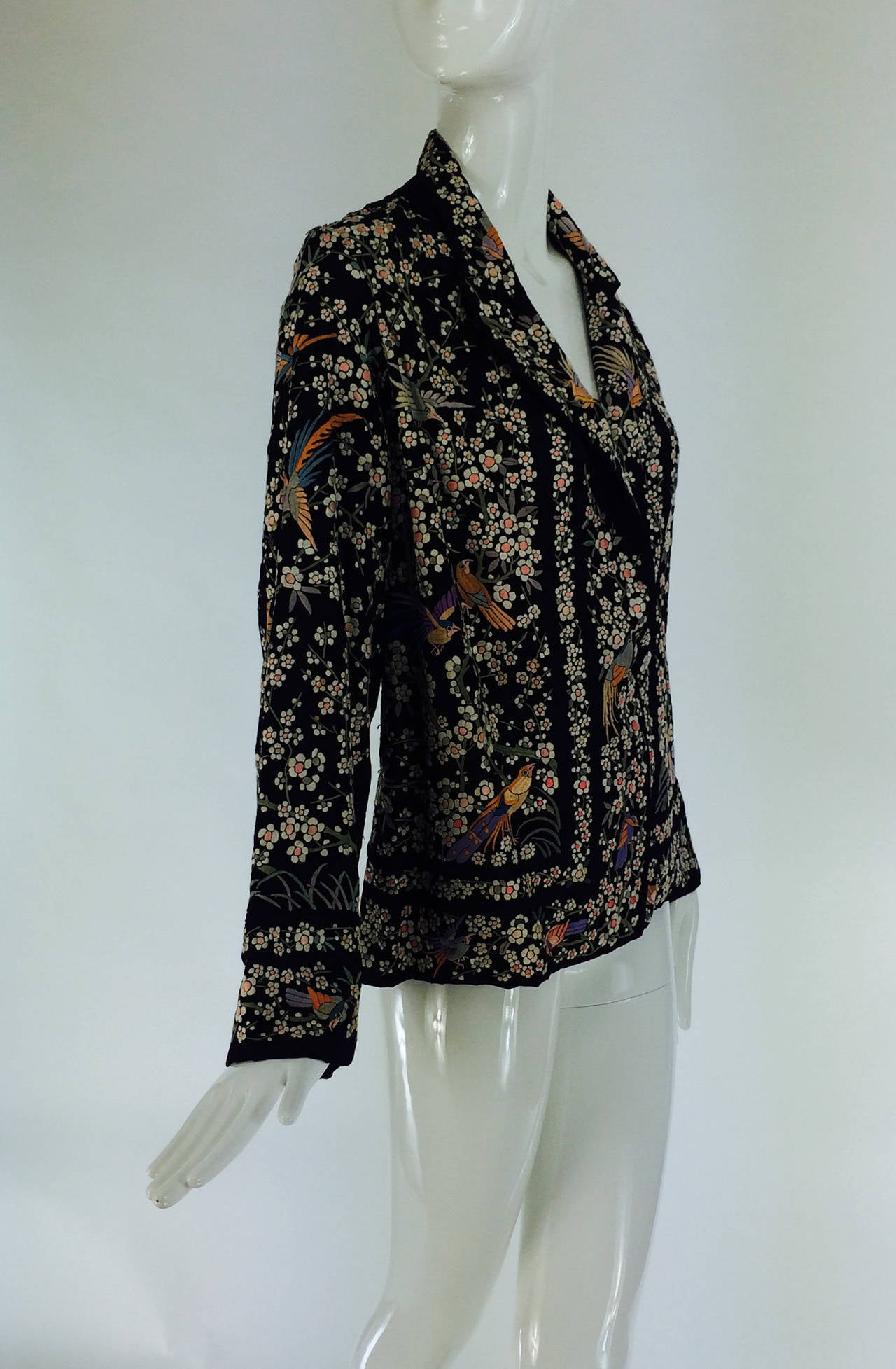 1920s Canton black silk embroidered evening jacket For Sale at 1stDibs