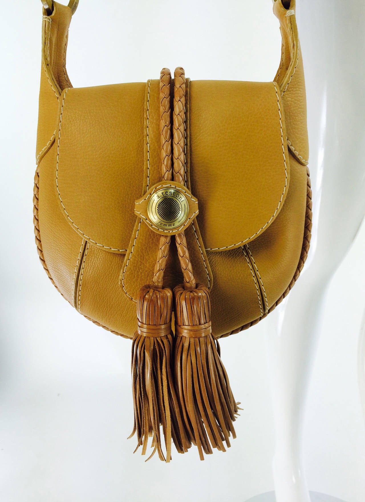A. Testoni fringe tassel shoulder bag in caramel leather at 1stDibs