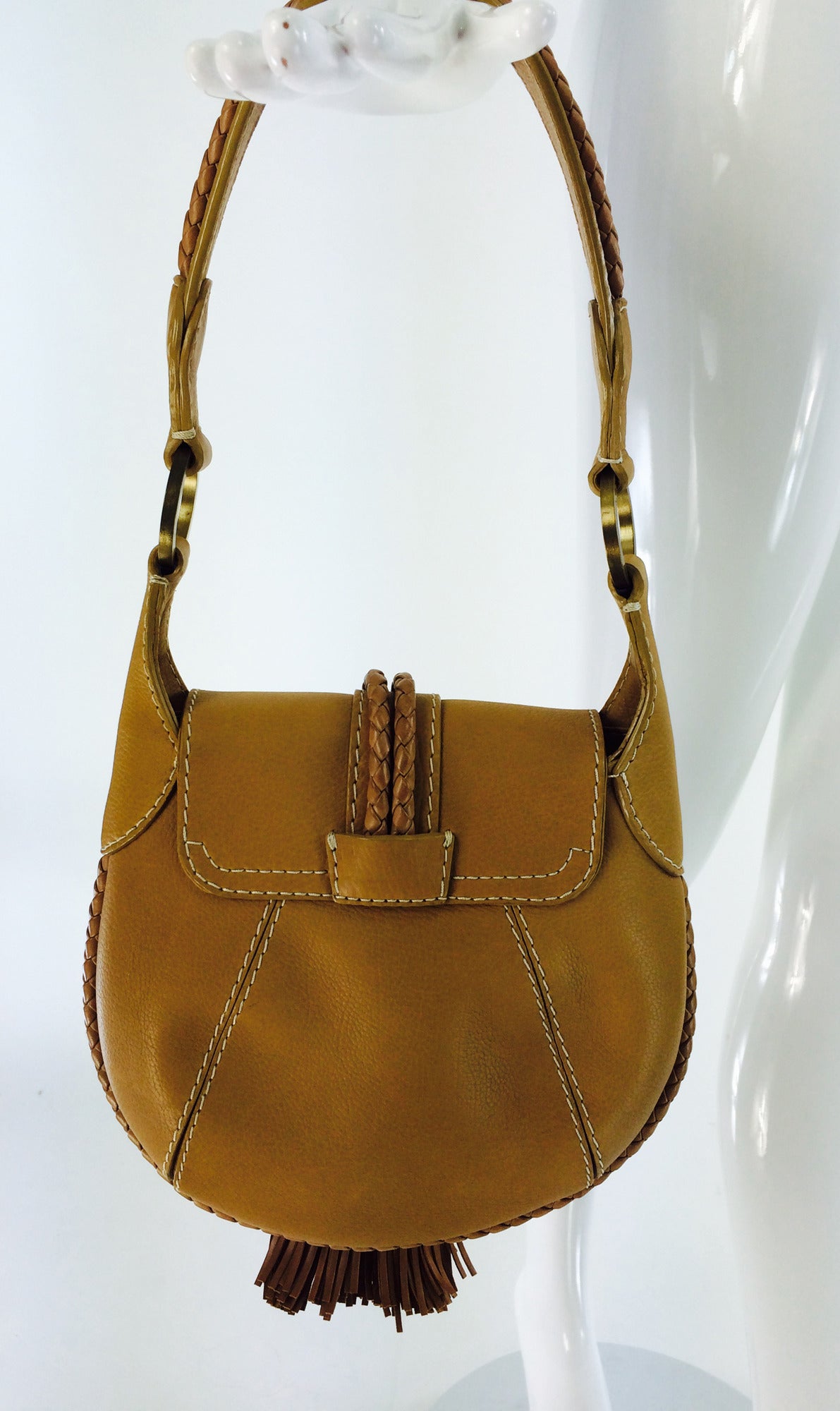 A. Testoni fringe tassel shoulder bag in caramel leather at 1stDibs