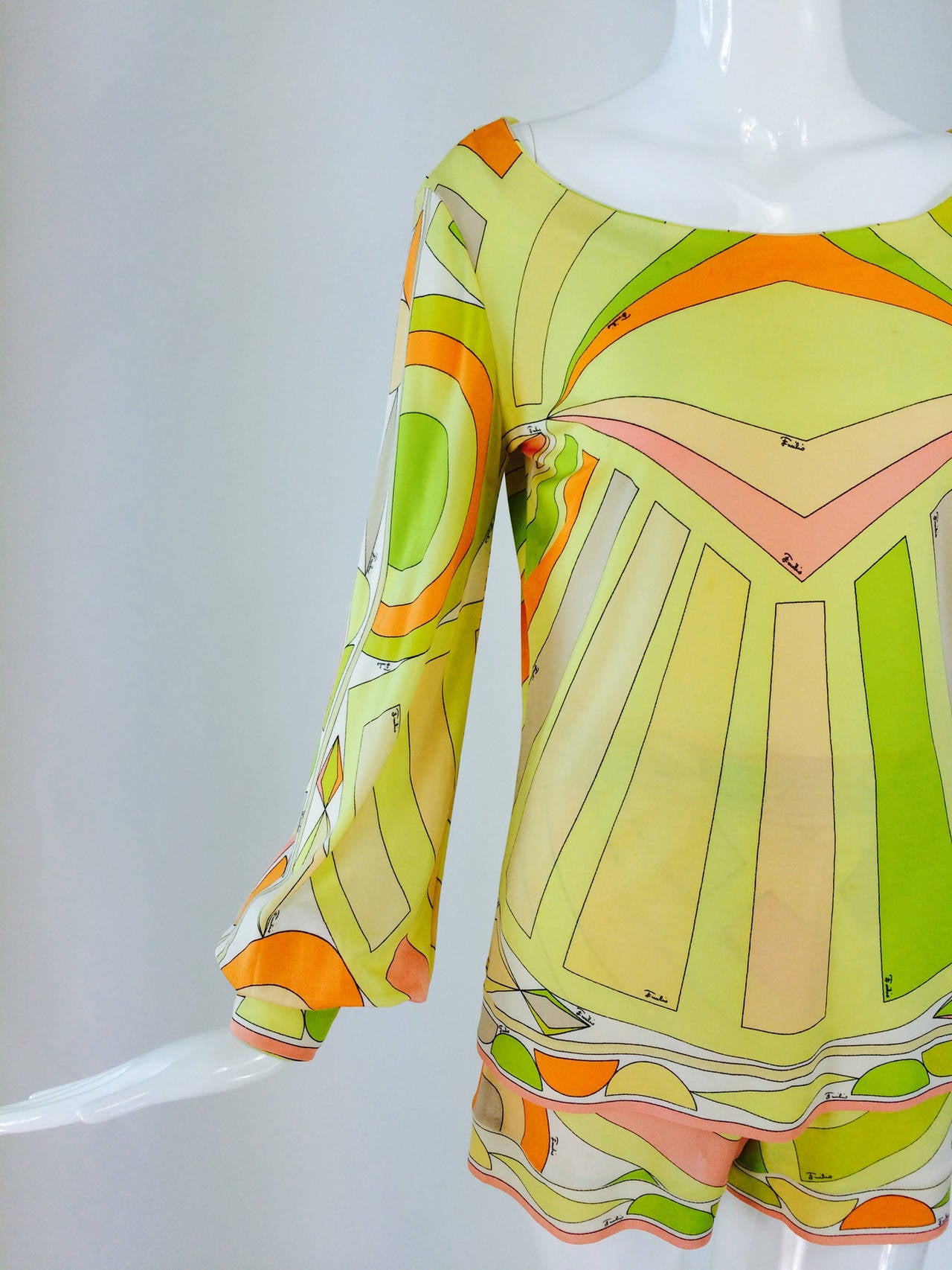Emilio Pucci 2pc silk knit short and top set in hot citrus colours