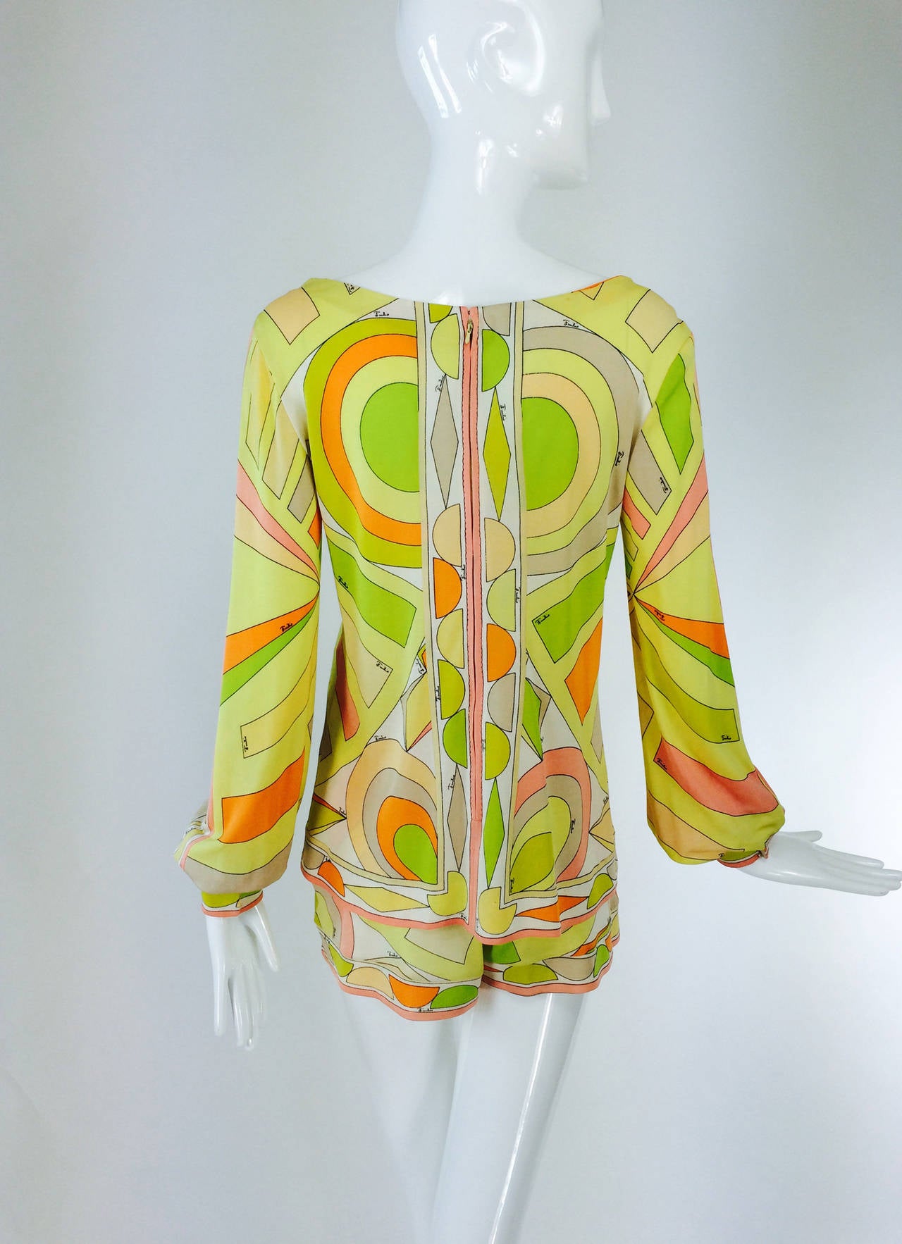 Emilio Pucci 2pc silk knit short and top set in hot citrus colours