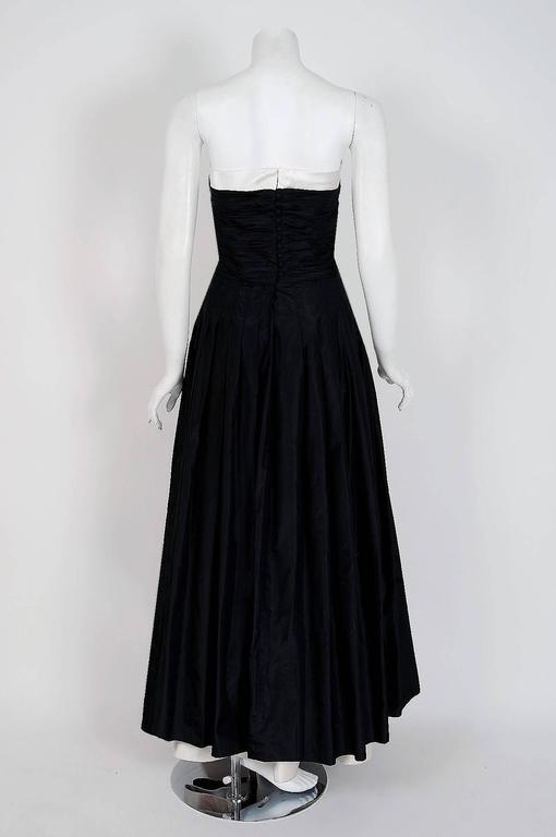 1992 Chanel Runway Black Silk and White Satin Ruched Strapless Gown