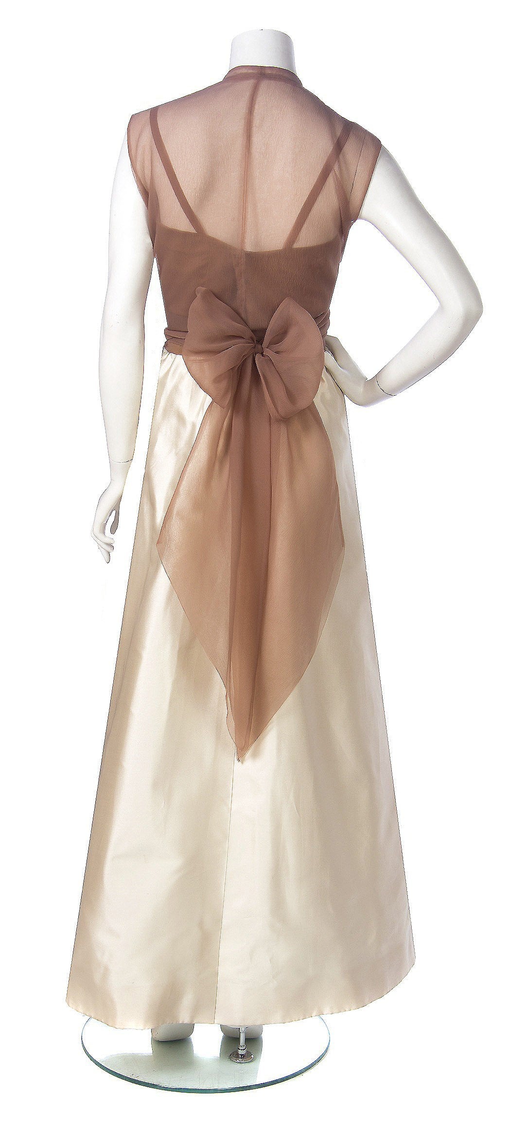 1967 Balenciaga HauteCouture Ivory Silk and Nude Chiffon Illusion