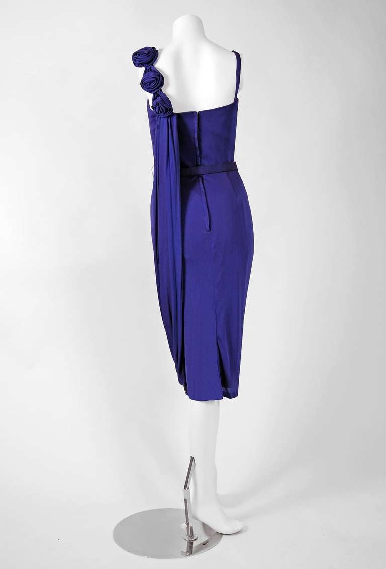 1950's Saks Fifth Avenue Purple SilkJersey Draped Grecian Cocktail